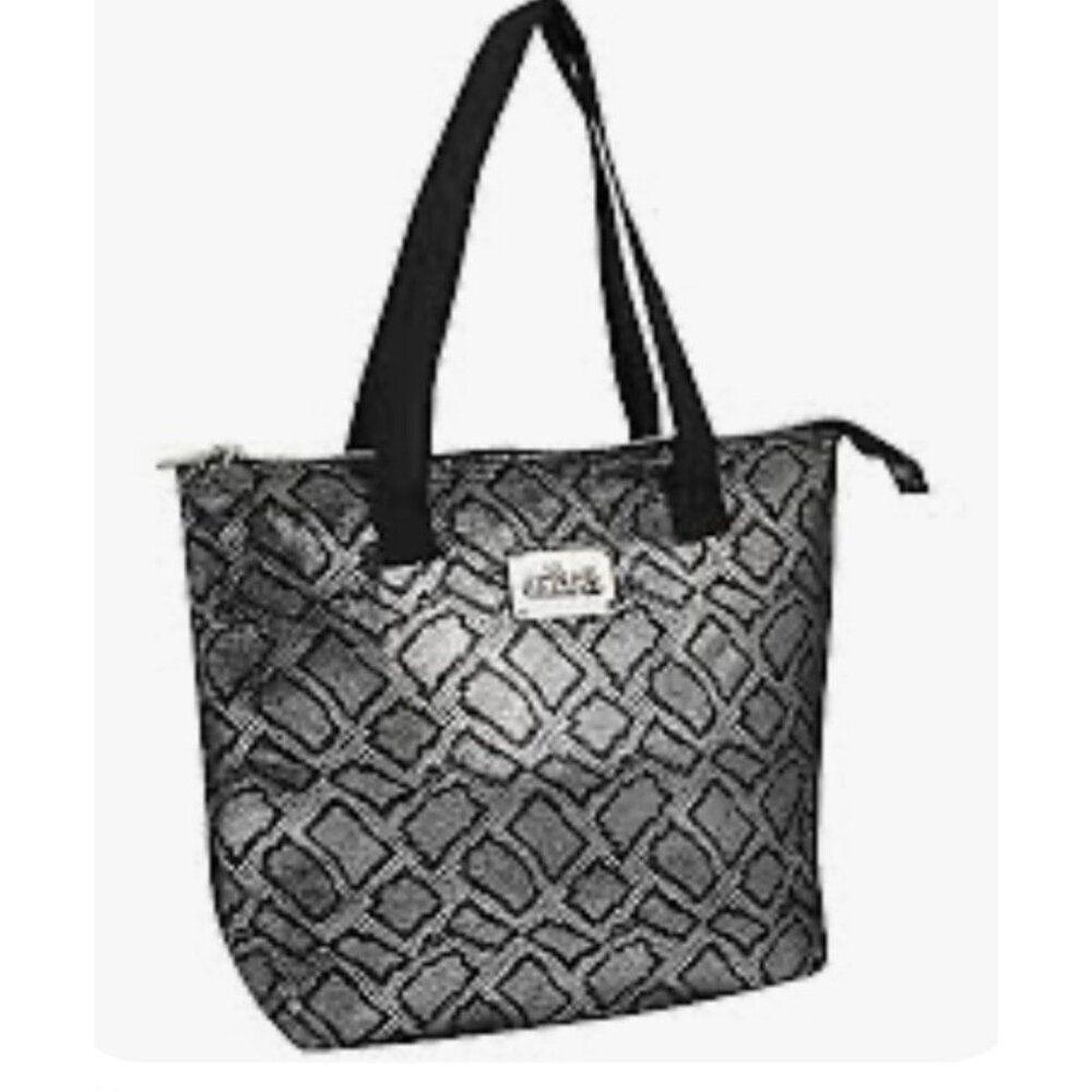 Delias Lunch Tote Bag Gray Silver Metallic Insulated Double Handles NWT